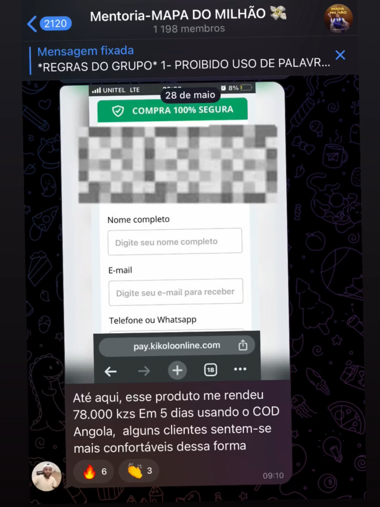 Captura de ecrã de resultado de aluno