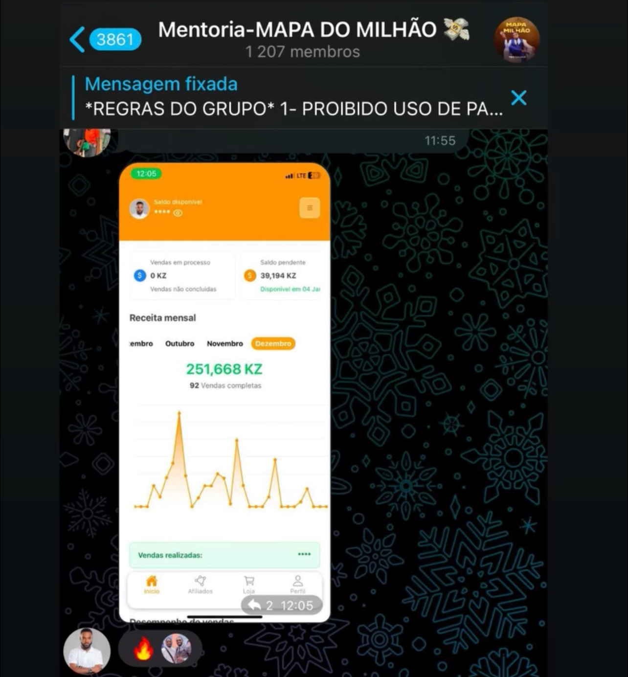 Captura de ecrã de resultado de aluno