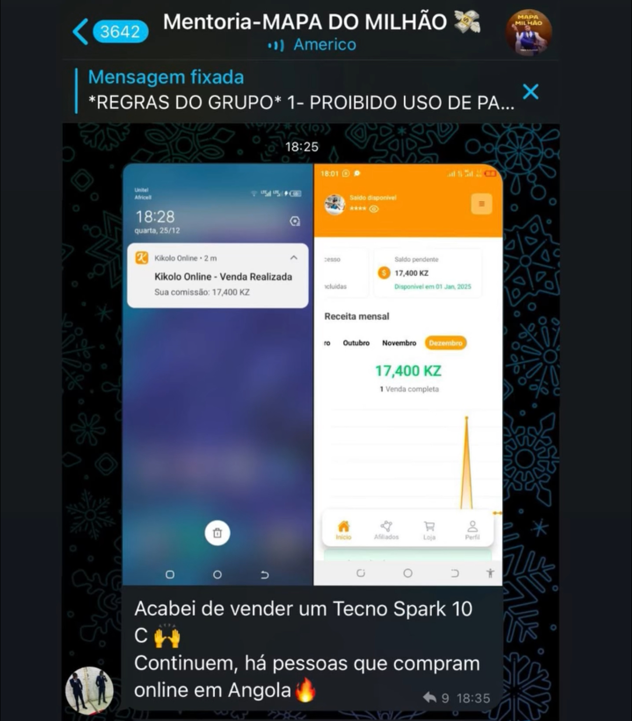 Captura de ecrã de resultado de aluno
